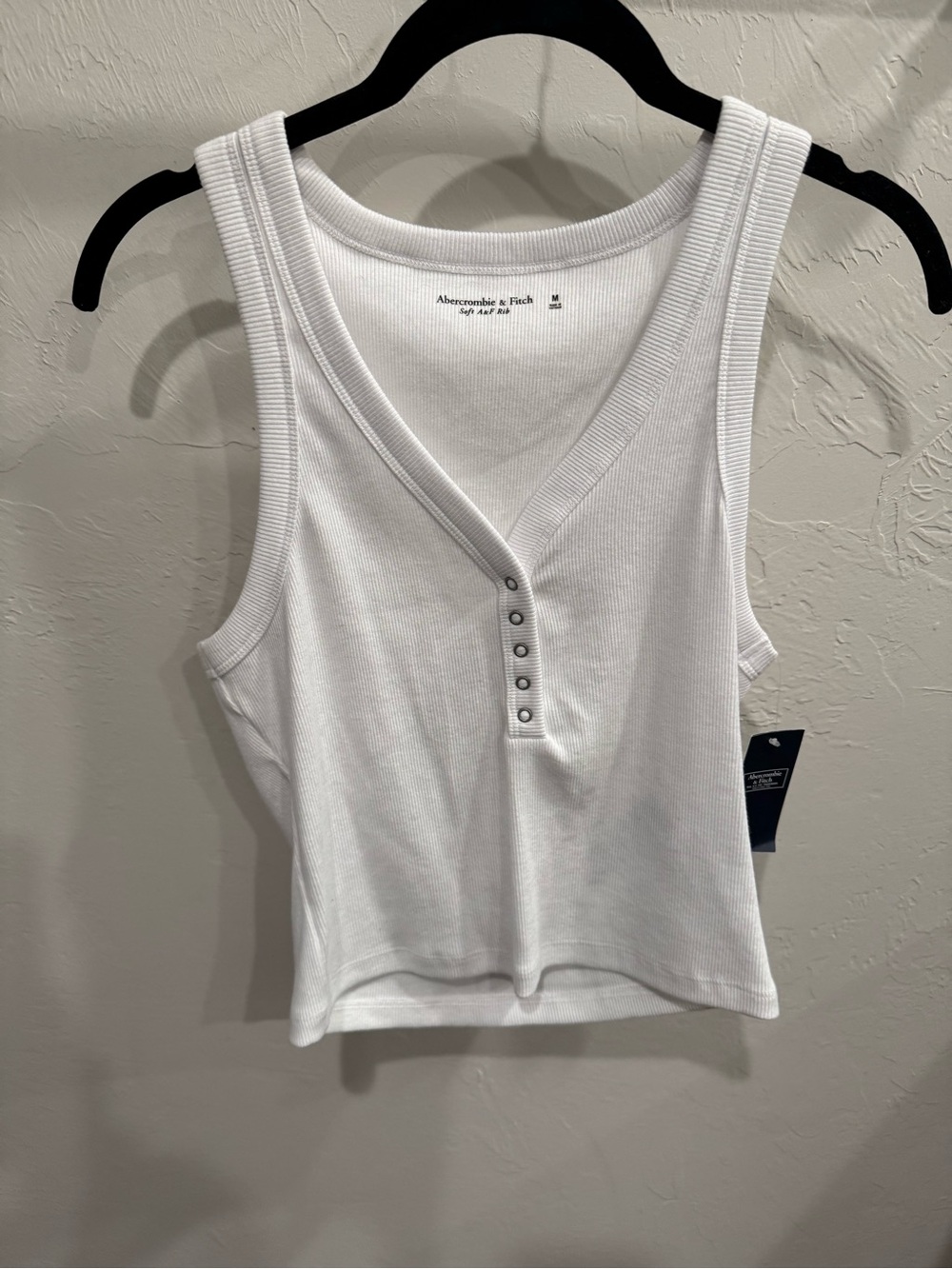 Abercrombie & Fitch White Ribbed Henley Button Tank